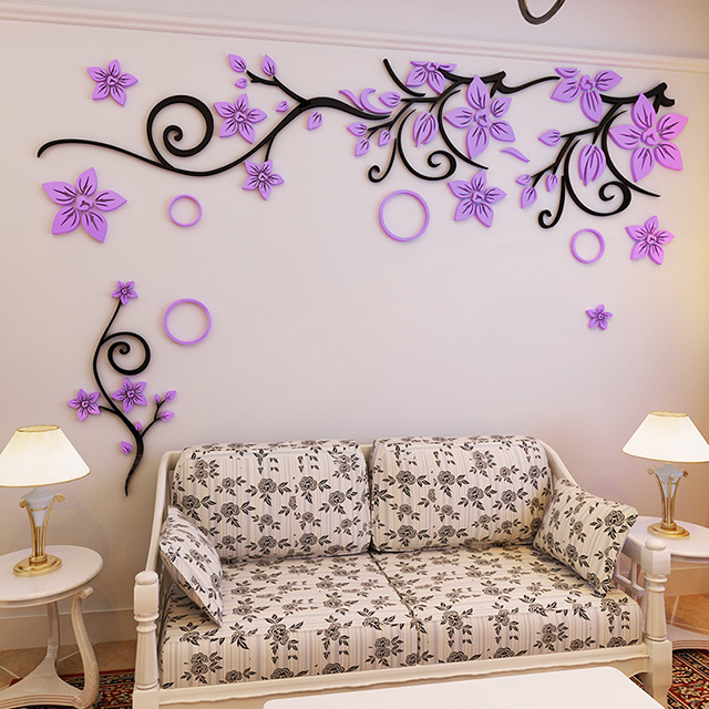 Acrylic 3D Flowers and plants Wall Stickers home decor creative wall decals living room entrance painting flowers For Room