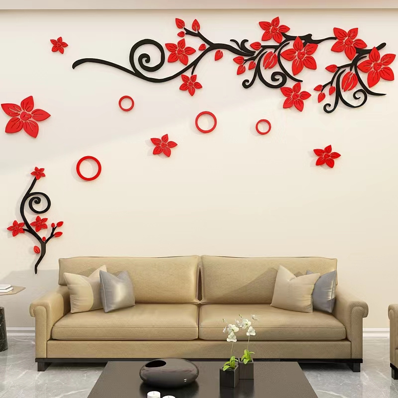 Acrylic 3D Flowers and plants Wall Stickers home decor creative wall decals living room entrance painting flowers For Room