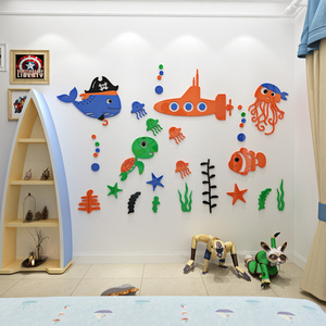 Cartoon Animal 3D Acrylic Bathroom Wall Sticker Home Decor Ocean World Wall Sticker