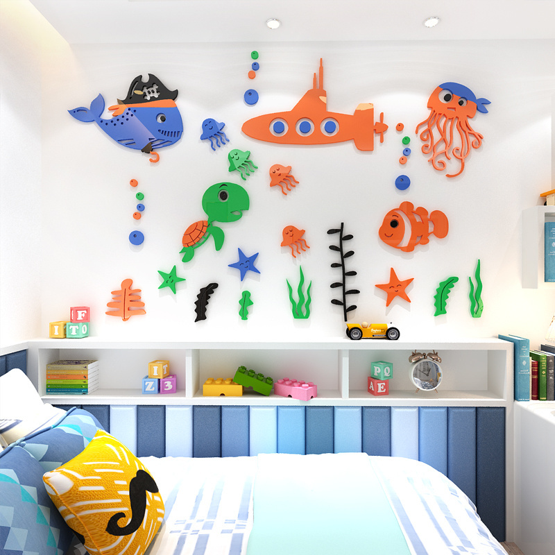 Cartoon Animal 3D Acrylic Bathroom Wall Sticker Home Decor Ocean World Wall Sticker