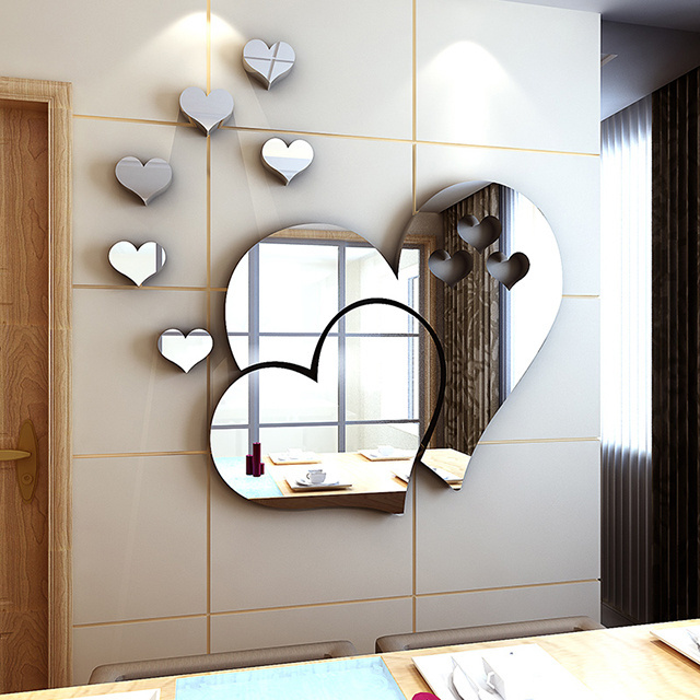 DIY Acrylic Originality Decorate Love Silvery Mirror Light Texture 3D Wall Stickers