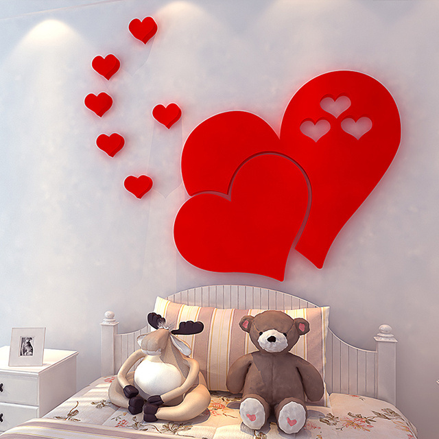 DIY Acrylic Originality Decorate Love Silvery Mirror Light Texture 3D Wall Stickers