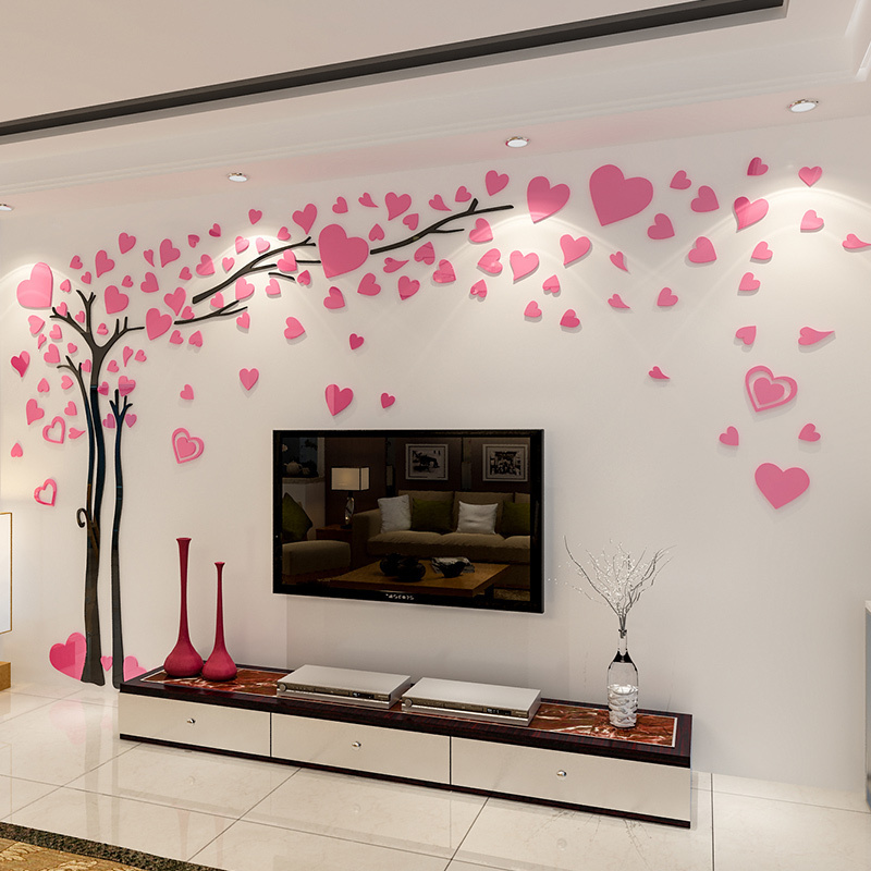 Green loving heart tree shaped home decorative acrylic wall stickers