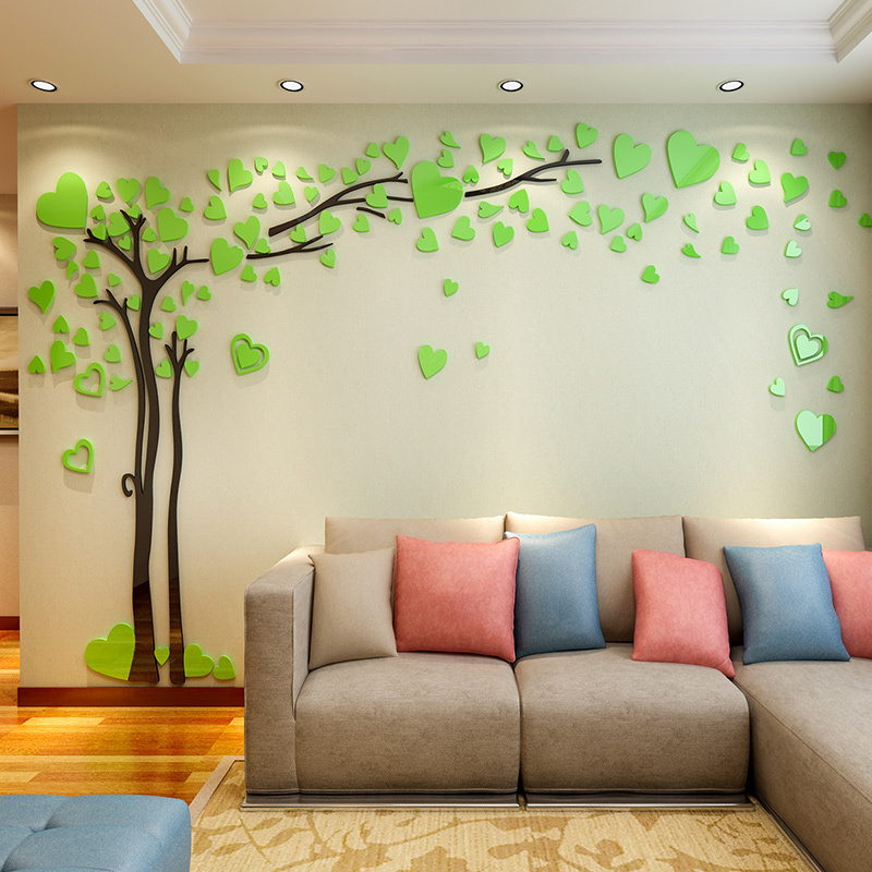 Green loving heart tree shaped home decorative acrylic wall stickers