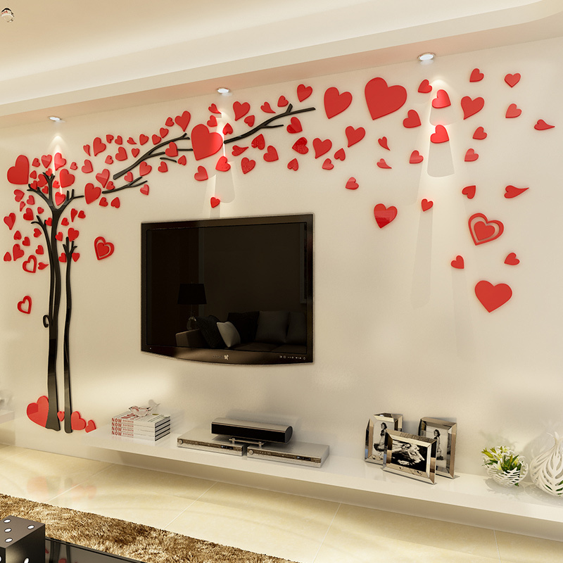 Green loving heart tree shaped home decorative acrylic wall stickers