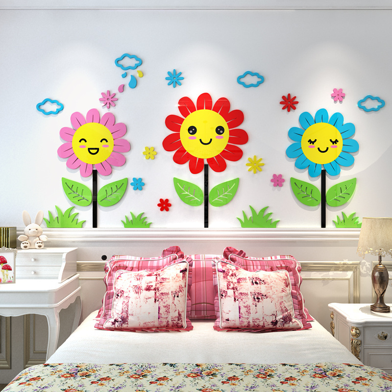 3d Sunflower Sun Wall Sticker For Home Decal Acrylic Living Room Bedroom art Picture Murals