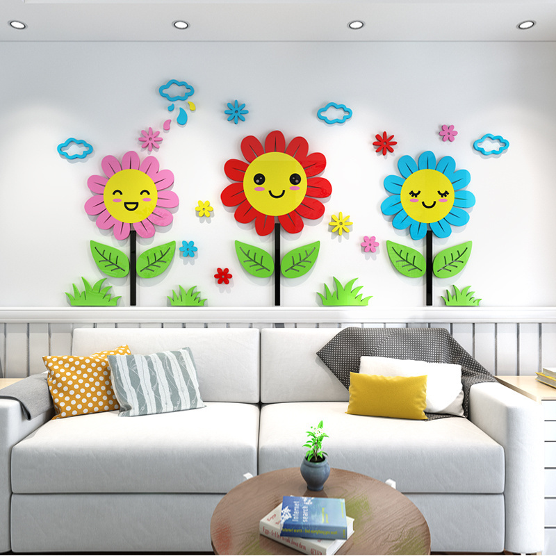 3d Sunflower Sun Wall Sticker For Home Decal Acrylic Living Room Bedroom art Picture Murals