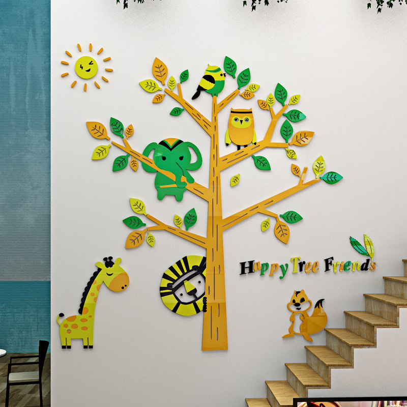 3d cartoon forest animals tree wall stickers home sticker for kids baby nursery room wall art mural