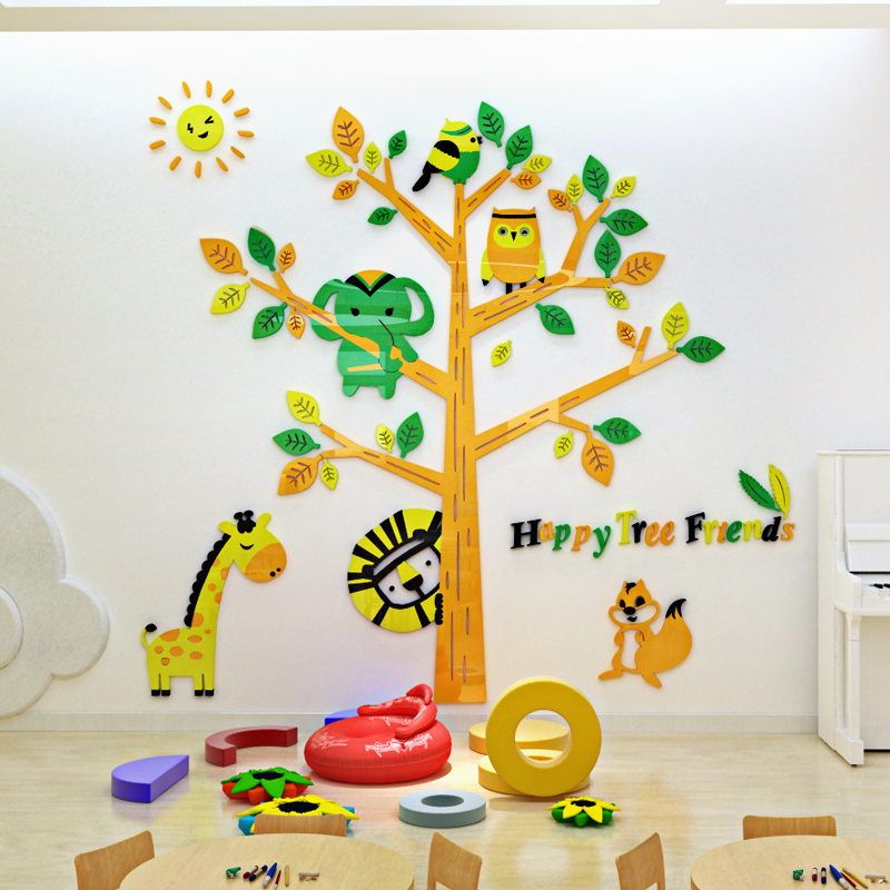 3d cartoon forest animals tree wall stickers home sticker for kids baby nursery room wall art mural