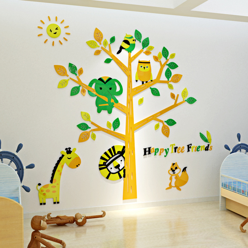 3d cartoon forest animals tree wall stickers home sticker for kids baby nursery room wall art mural