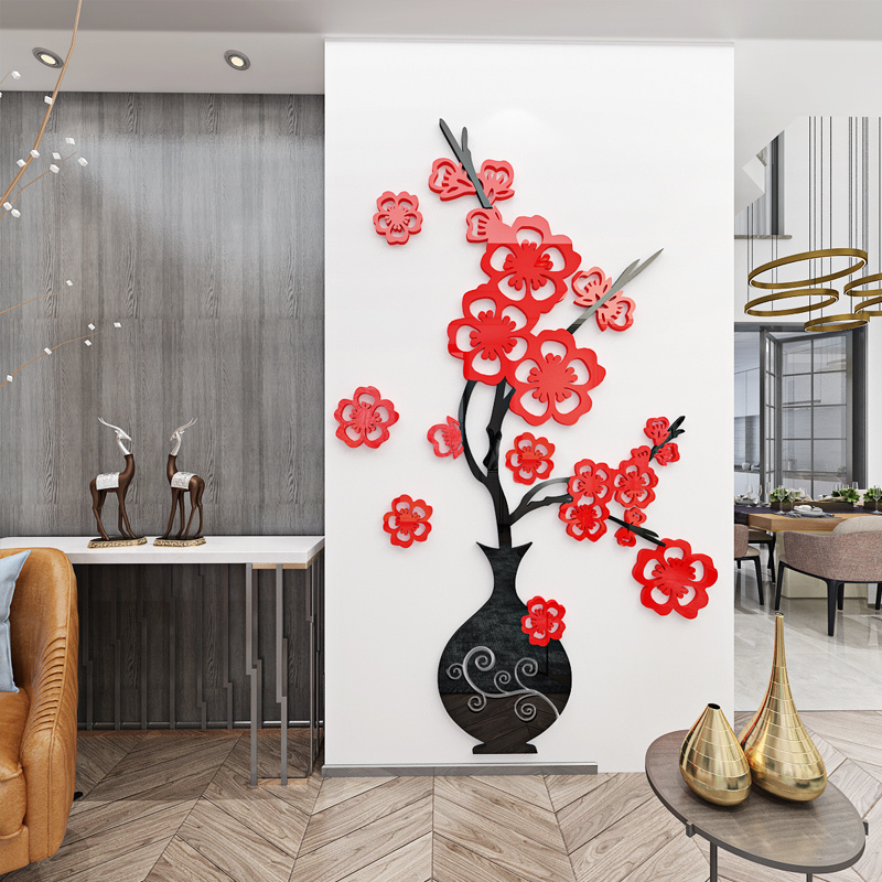 acrylic vase adhesive living room waterproof flower home wall decor sticker