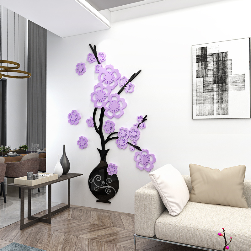 acrylic vase adhesive living room waterproof flower home wall decor sticker