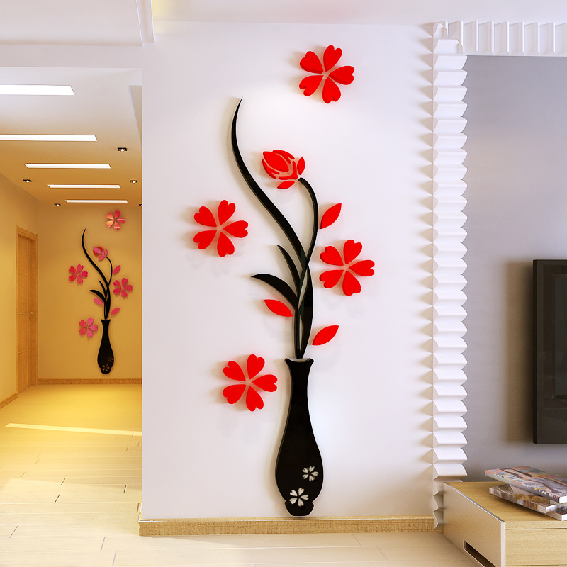 The vase flower  acrylic home decor wall stickers