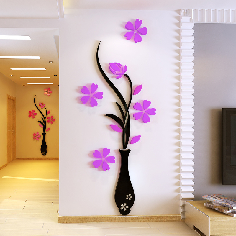 The vase flower  acrylic home decor wall stickers