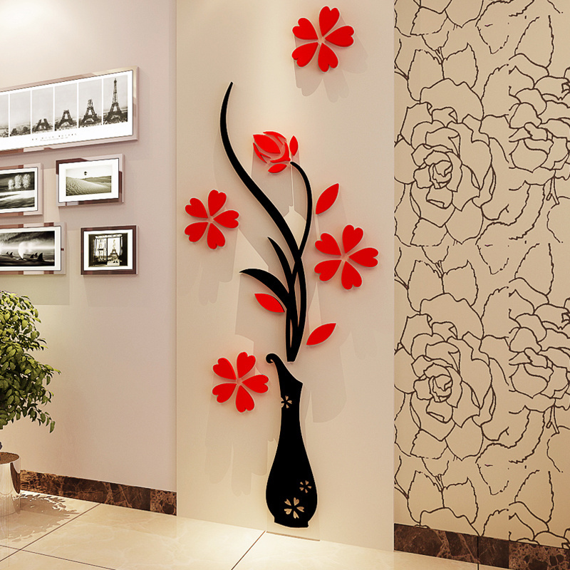 The vase flower  acrylic home decor wall stickers