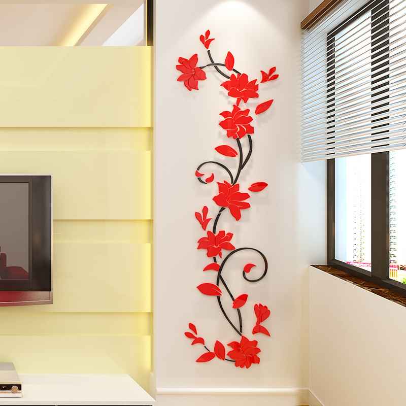 Rose acrylic 3D crystal decals living room Background wall Flowers decorative wall Sticker