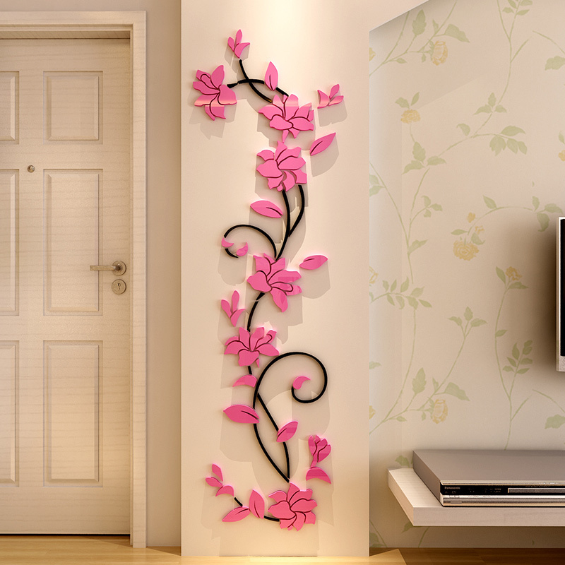 Rose acrylic 3D crystal decals living room Background wall Flowers decorative wall Sticker