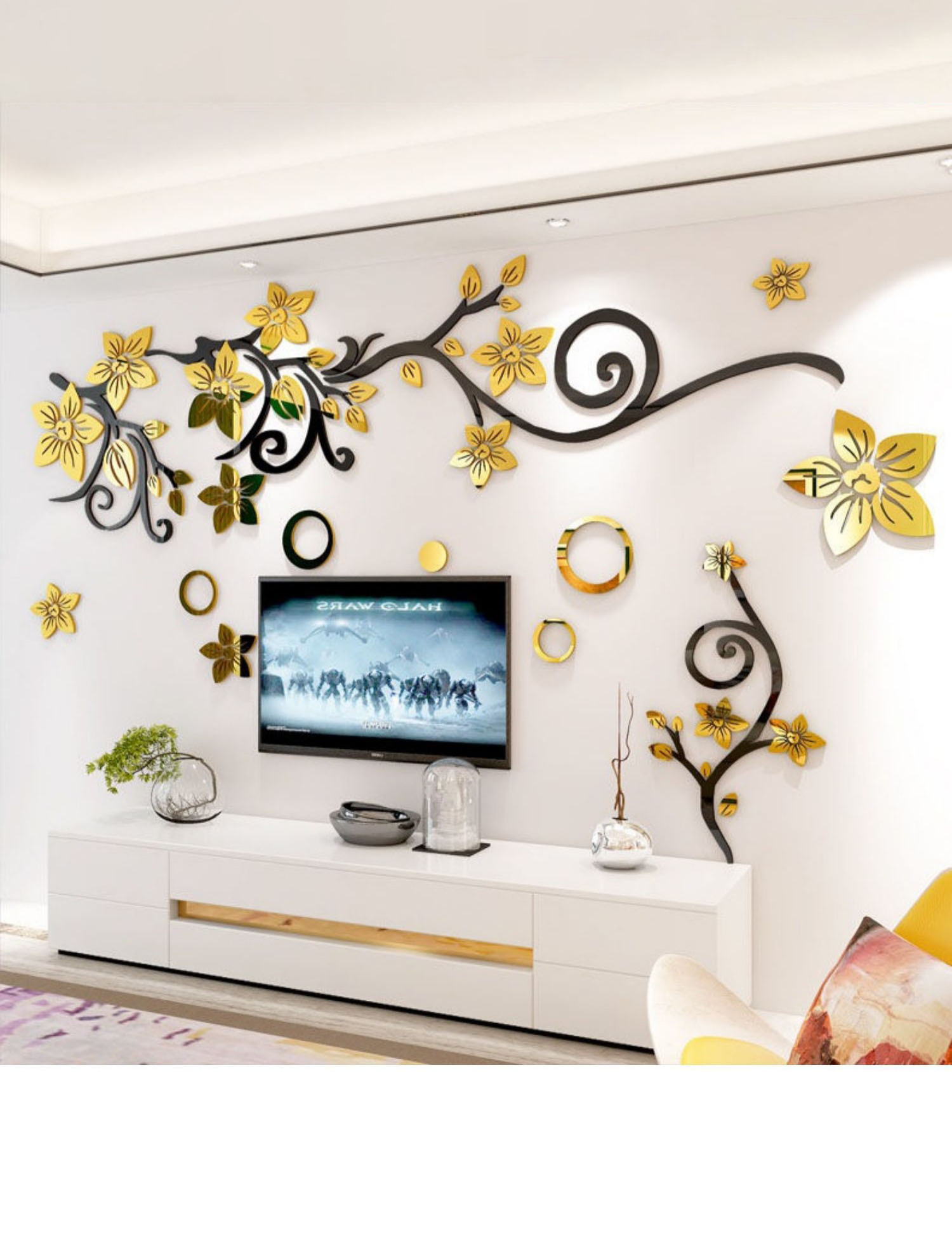 Modern flower design living room/TV background wall 3D flower sticker wall decoration