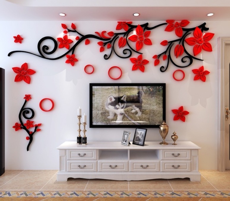 Modern flower design living room/TV background wall 3D flower sticker wall decoration