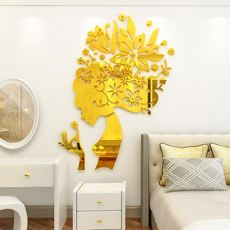 Flower Fairy fashion mirror wall sticker acrylic mirror decoration wall sticker