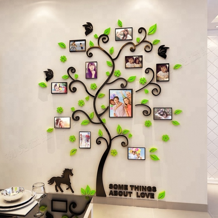 New arrival 3d Happy family tree photo frame crystal wall stickers Acrylic decoration name sticker