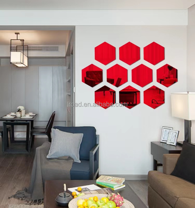 12 Pieces Removable Acrylic Mirror Setting Wall Sticker Decal for Home Living Room Bedroom Decor (Middle Hexagon)