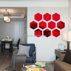 12 Pieces Removable Acrylic Mirror Setting Wall Sticker Decal for Home Living Room Bedroom Decor (Middle Hexagon)