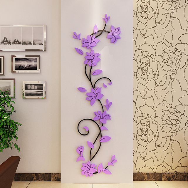 Rose acrylic 3D crystal decals living room Background wall Flowers decorate wall Sticker