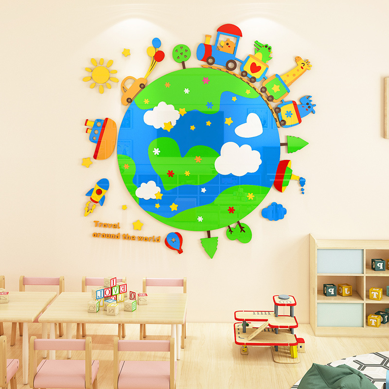 3D cartoon animals wall stickers around the world children's room game room DIY removable acrylic wall decoration stickers