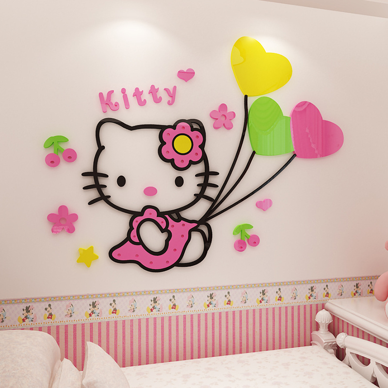 Cute cat bedroom children room cartoon 3D acrylic wall decoration stickers