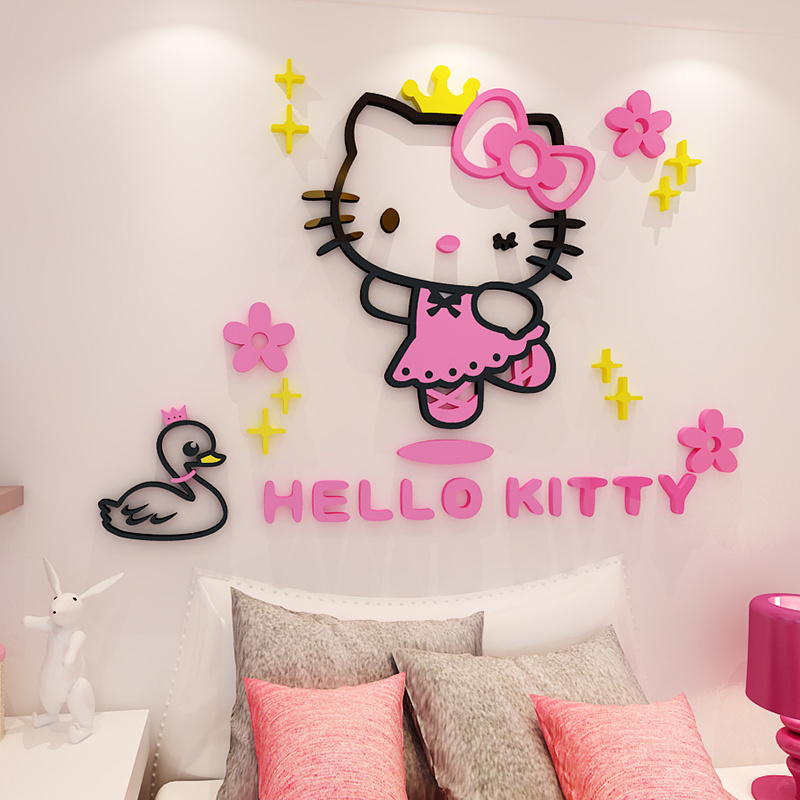 Cute cat bedroom children room cartoon 3D acrylic wall decoration stickers