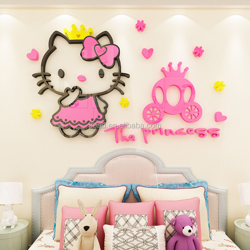 Cute cat bedroom children room cartoon 3D acrylic wall decoration stickers