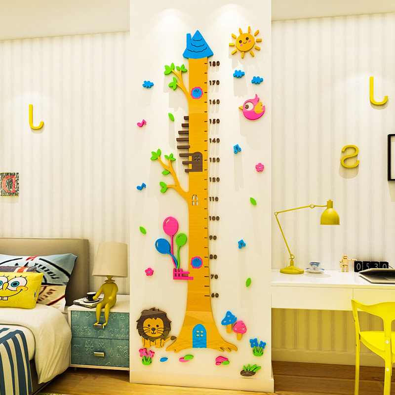 Lovely Lion tree house height charts sticker 3d acrylic height measurement wall sticker for kids room