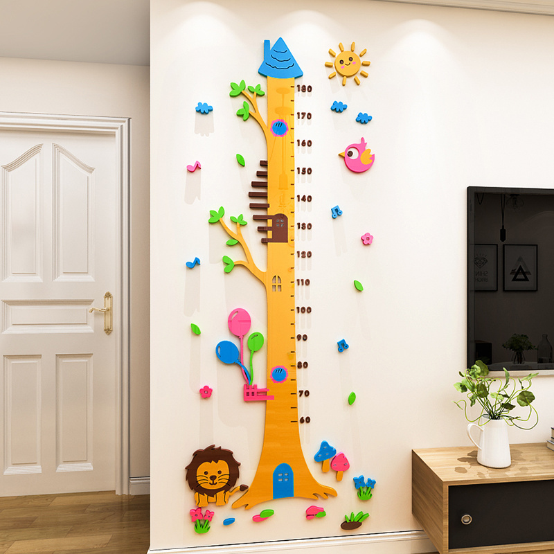 Lovely Lion tree house height charts sticker 3d acrylic height measurement wall sticker for kids room