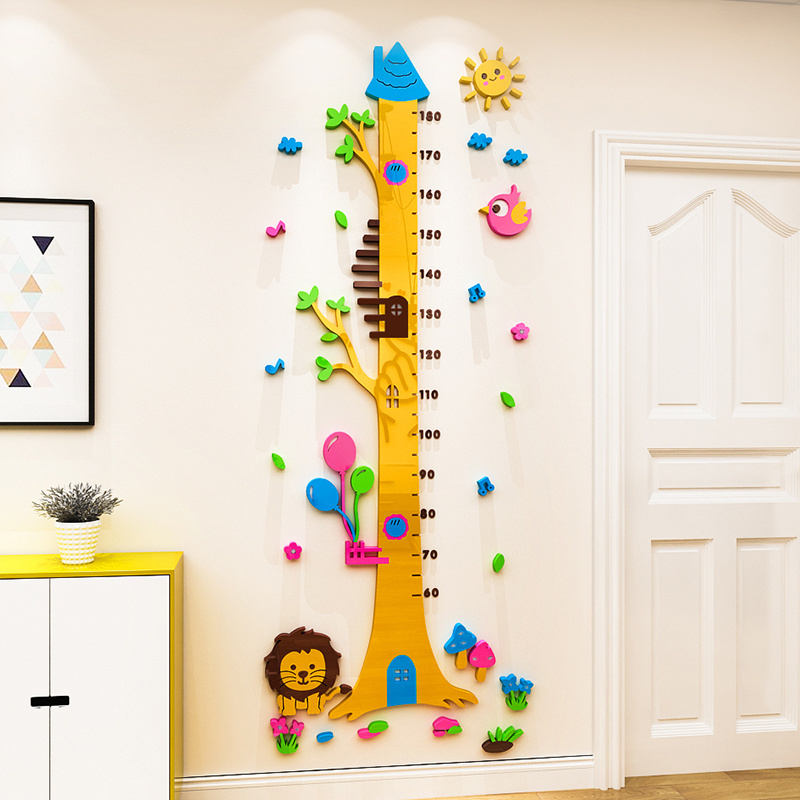 Lovely Lion tree house height charts sticker 3d acrylic height measurement wall sticker for kids room