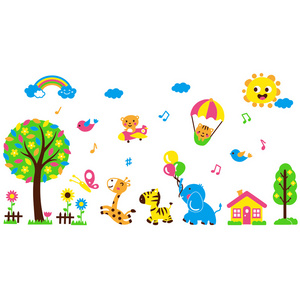 Cartoon animals  kindergarten wall decals kids room wall decorative sticker