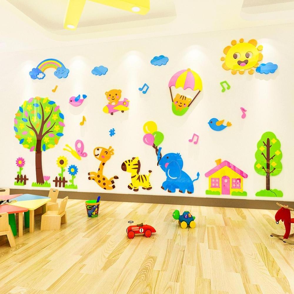 Cartoon animals  kindergarten wall decals kids room wall decorative sticker