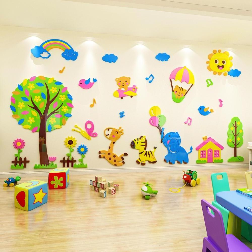 Cartoon animals  kindergarten wall decals kids room wall decorative sticker