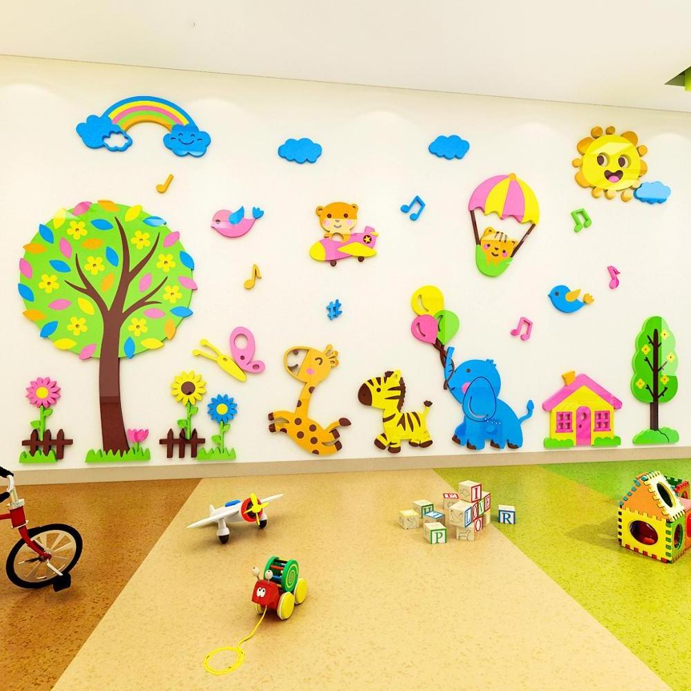 Cartoon animals  kindergarten wall decals kids room wall decorative sticker