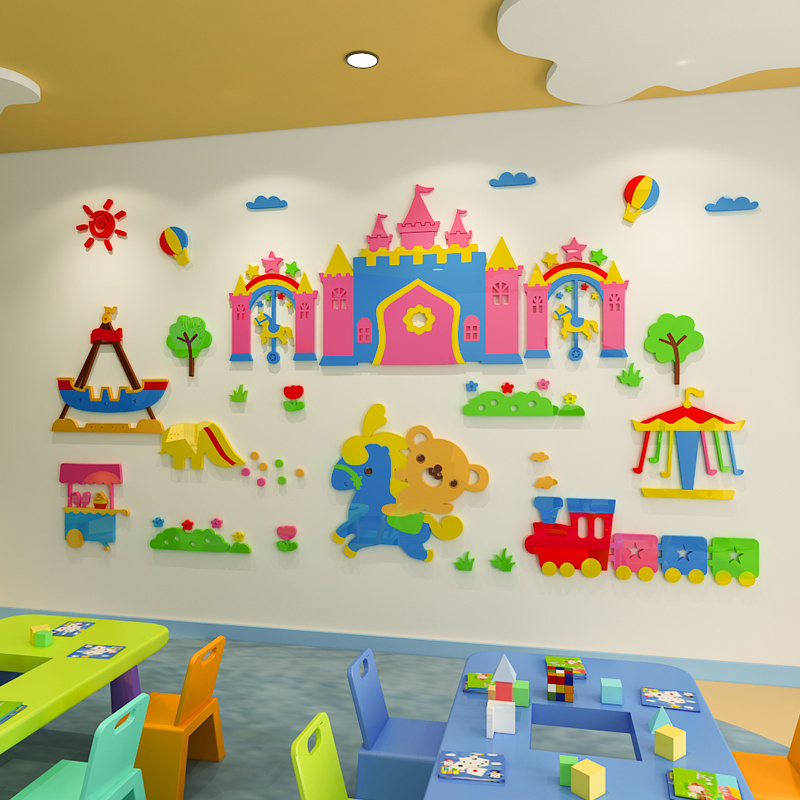 castle kids decor sticker baby room decorative 3d stickers acrylic kindergarten wall decal sticker