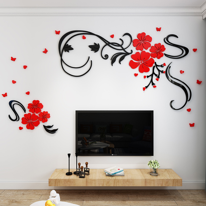 Flower design TV backdrop wall stickers TV cabinet wall decals for living room poster flower