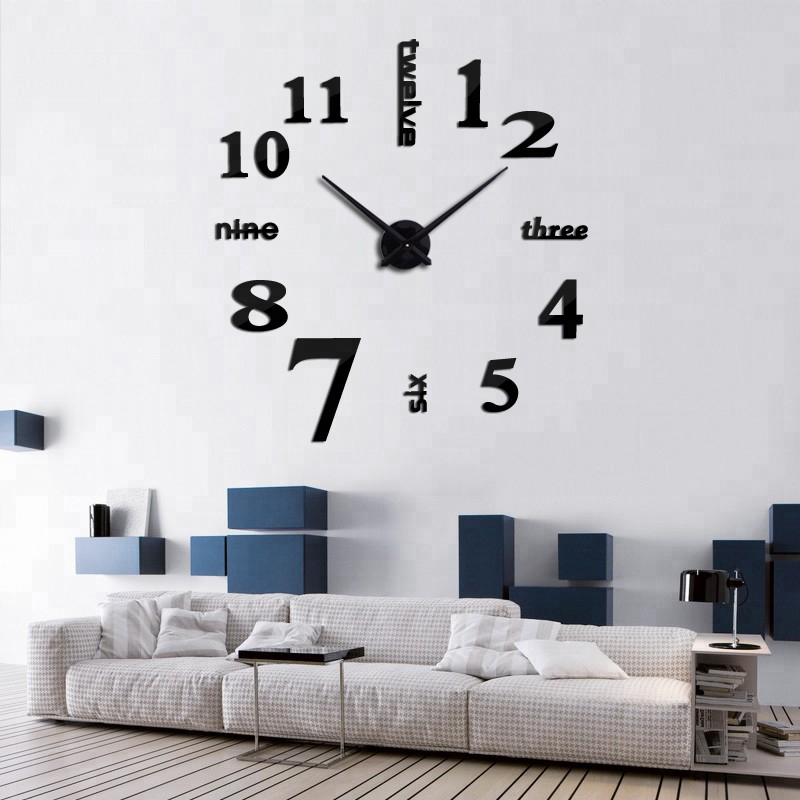 Hot sale modern 3d diy sticker wall clock for home decor