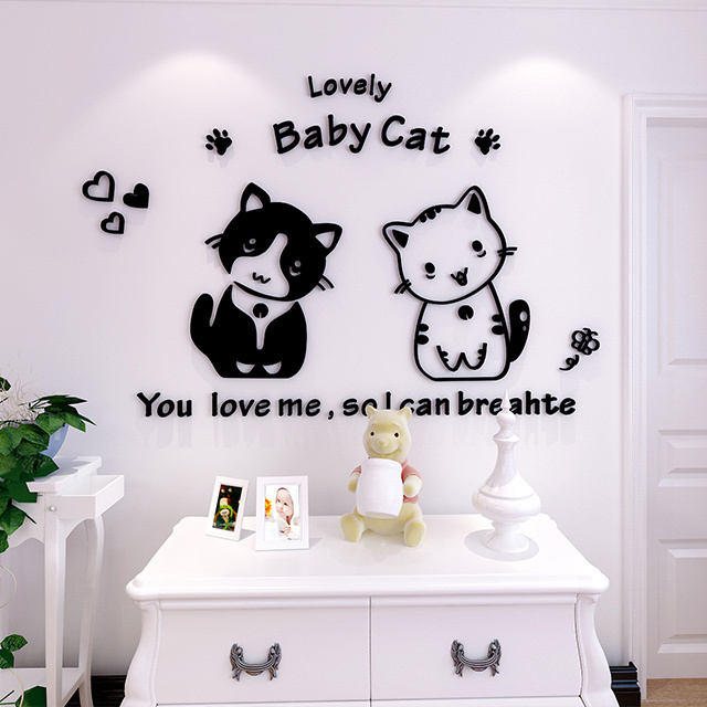 Creative cartoon couple cat wall poster drawing living room bedroom acrylic three-dimensional wall paste household decoration