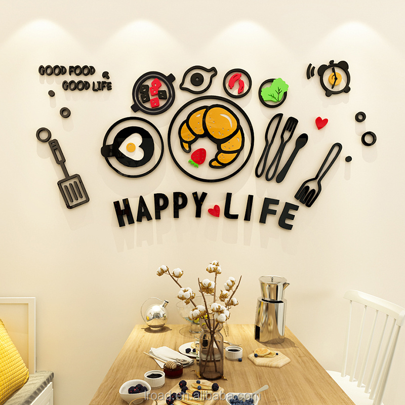 Restaurant wall decoration 3D 3D acrylic wall tile glass sticker kitchen decor sticker