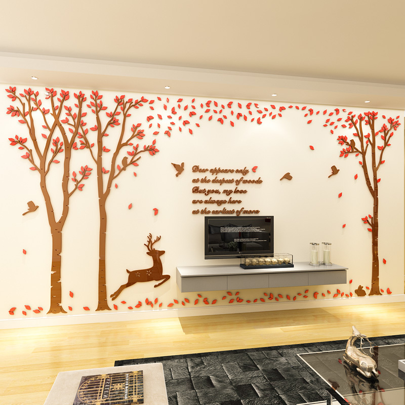 Acrylic 3D  Wall Stickers home decor creative big tree  wall decals living room tree deer wall stickers