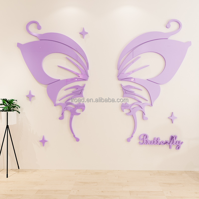 Factory wholesale acrylic wall stickers Angel Wings Butterfly bat creative wings beauty salon shop living room background wall