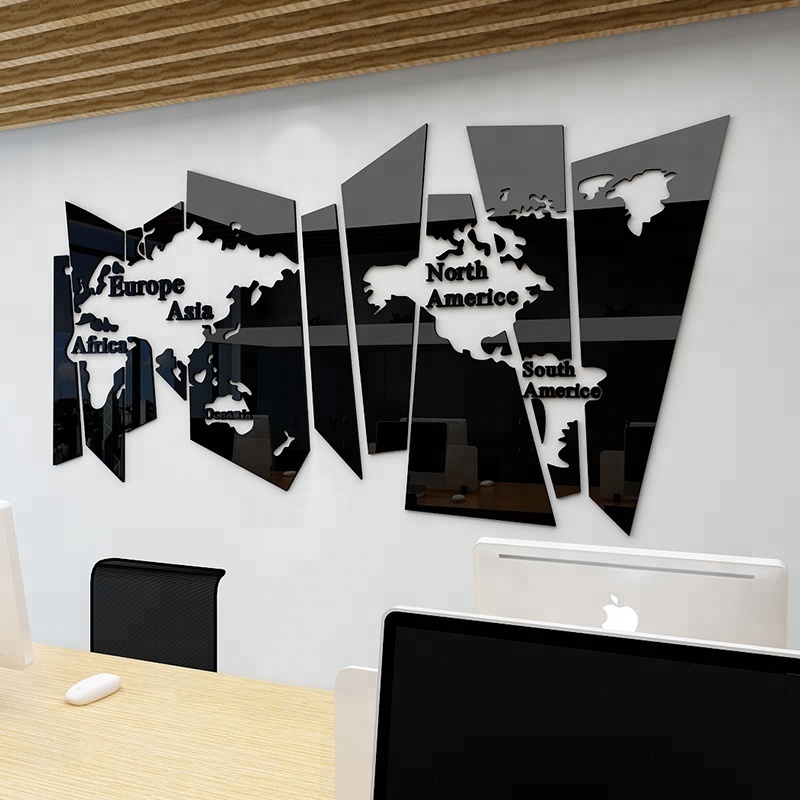 Wall Decoration for Office or Sitting Room Large World Map 3D acrylic mirror Wall Sticker