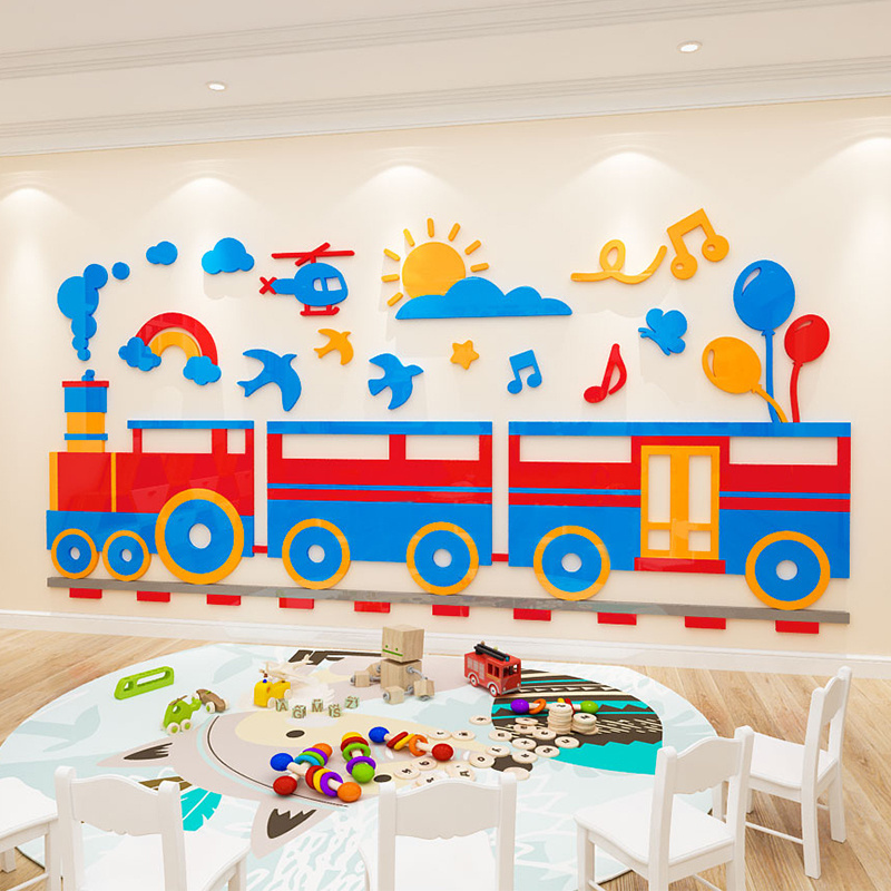 Cartoon Animal Train Kids Wall Decoration 3d Wall Decal for Kindergarten Children's Room