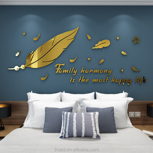 DIY feather modern art wall sticker family office living room bedroom decoration sticker acrylic mirror wall decoration