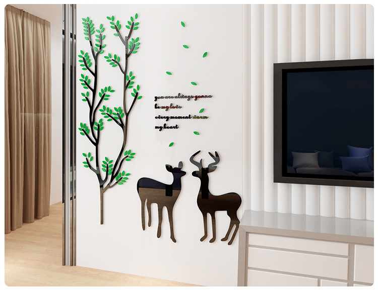 Geometric Deer Head Wall Sticker Geometry Animal Series Decals 3D acrylic Wall sticker for living room